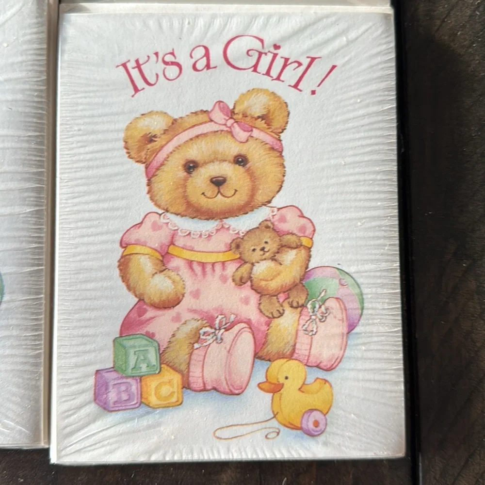 2 packages of vintage 1980s baby girl announcement cards.